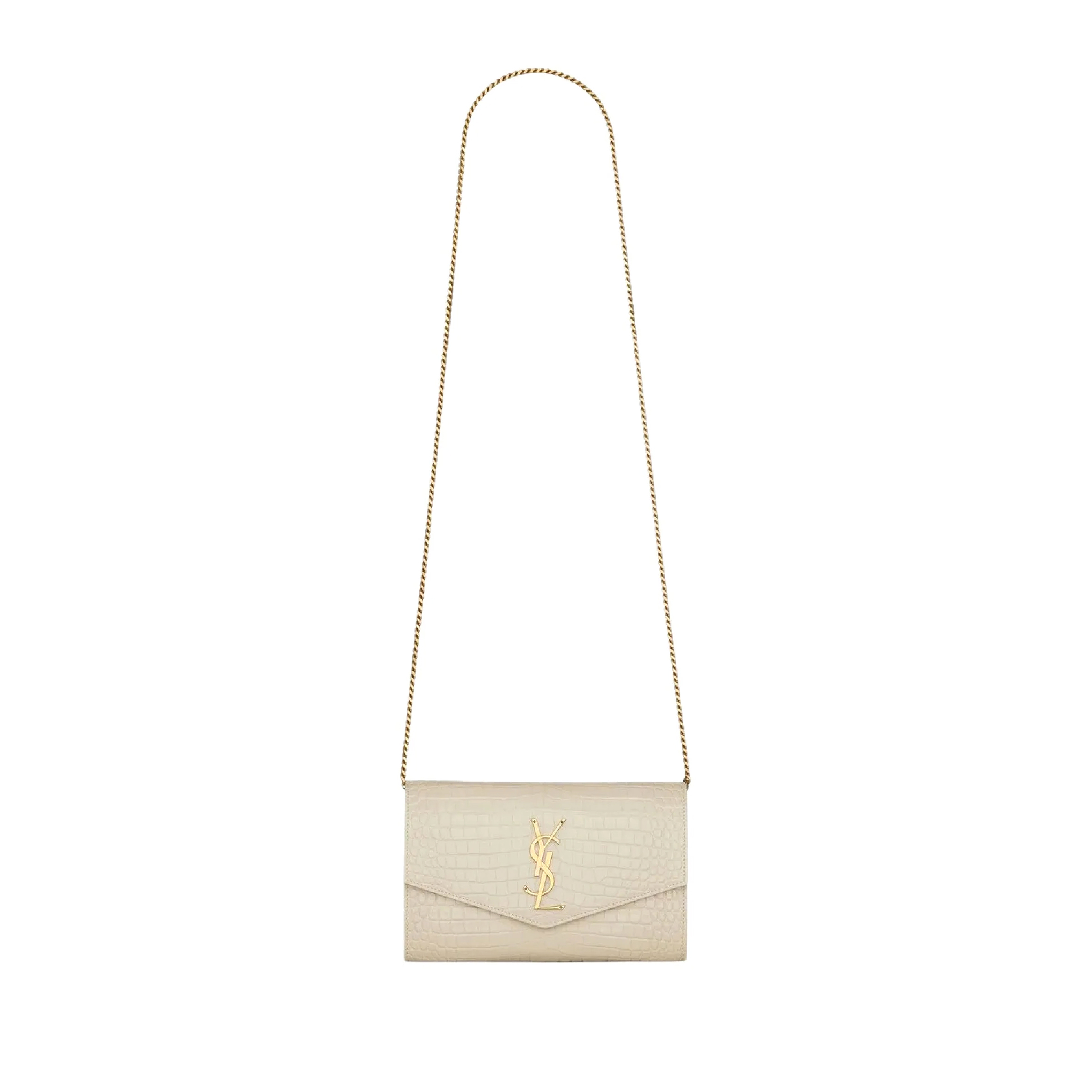 YSL UPTOWN CHAIN WALLET IN SHINY CROCODILE-EMBOSSED LEATHER 607788300256 (19*12*3cm)